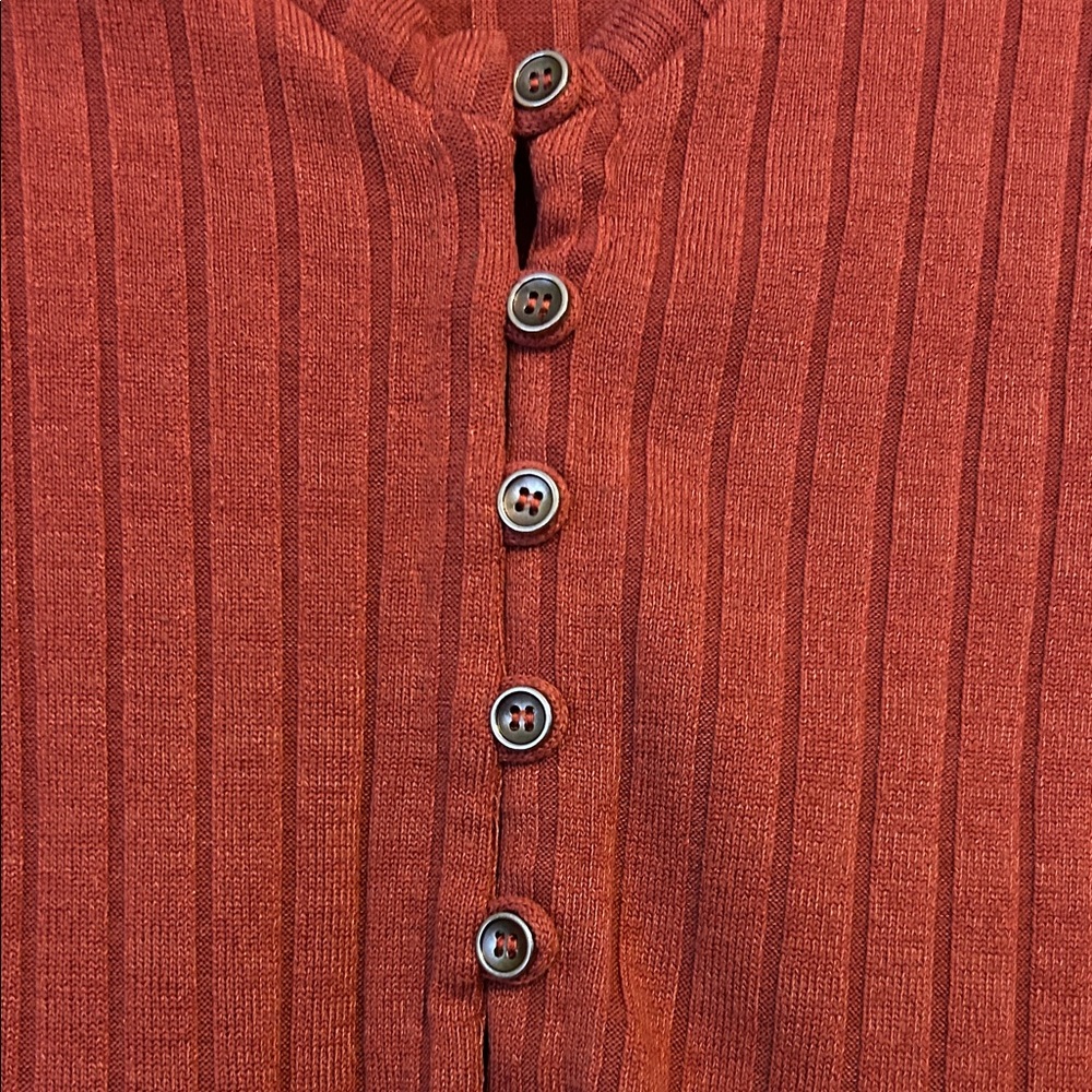 Ribbed Button-Up Crop Top - Rust - Picture 3 of 4